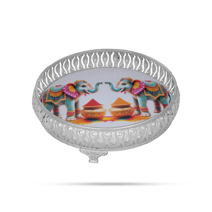 Cow And Calf Design Pichwai Tray With Leg- 2.75 X 10 Inches | Square Shape/ Thali Plate/Decorative Plate For Serving