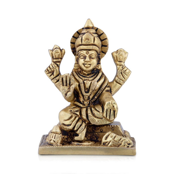 Lakshmi Statue Sitting On Base - 3 x 2 Inches | Laxmi Idol/ Lakshmi Idol/ Antique Brass Idol for Pooja