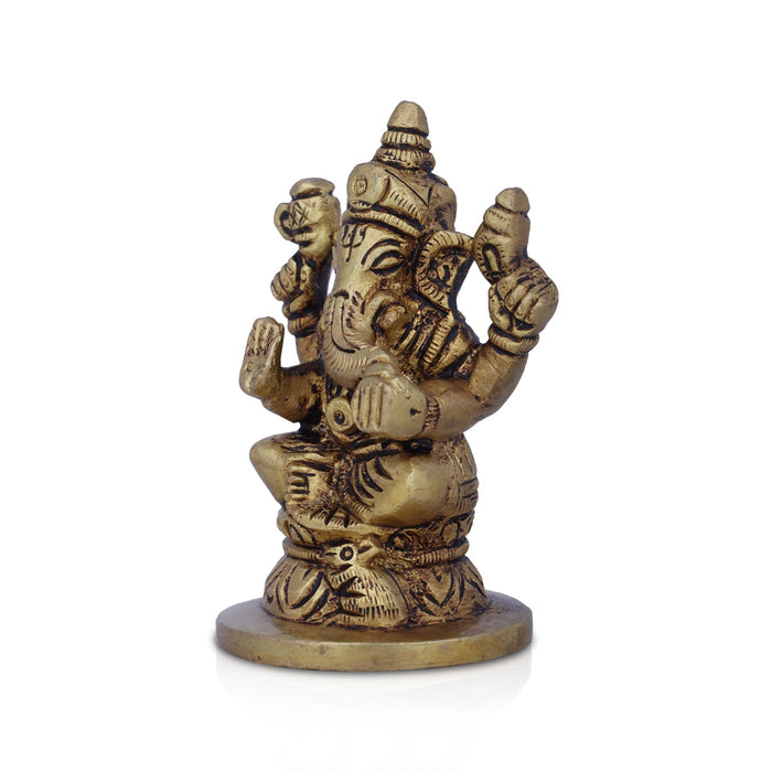 Ganesha Statue Sitting On Base - 3 x 2.25 Inches | Antique Brass Idol/ Vinayaka Idol/ Ganapathy Idol for Pooja