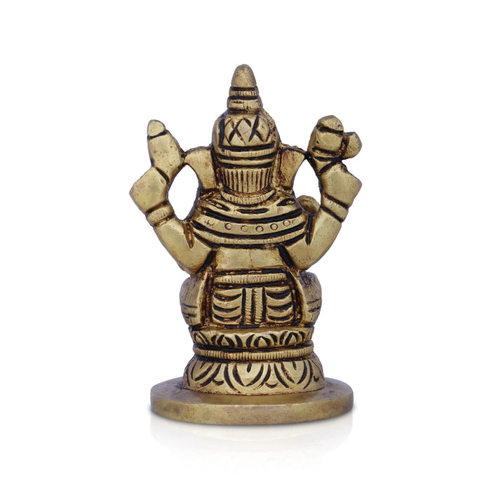 Ganesha Statue Sitting On Base - 3 x 2.25 Inches | Antique Brass Idol/ Vinayaka Idol/ Ganapathy Idol for Pooja