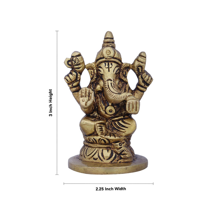 Ganesha Statue Sitting On Base - 3 x 2.25 Inches | Antique Brass Idol/ Vinayaka Idol/ Ganapathy Idol for Pooja