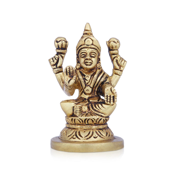 Lakshmi Statue Sitting On Base - 3 x 2 Inches | Lakshmi Idol/ Antique Brass Idol/ Laxmi Idol for Pooja