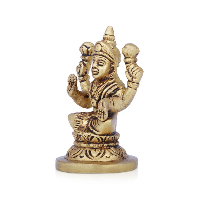 Lakshmi Statue Sitting On Base - 3 x 2 Inches | Lakshmi Idol/ Antique Brass Idol/ Laxmi Idol for Pooja