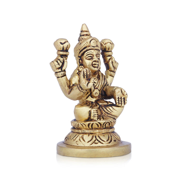 Lakshmi Statue Sitting On Base - 3 x 2 Inches | Lakshmi Idol/ Antique Brass Idol/ Laxmi Idol for Pooja