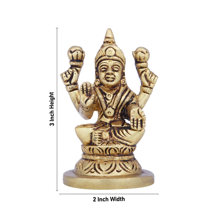 Lakshmi Statue Sitting On Base - 3 x 2 Inches | Lakshmi Idol/ Antique Brass Idol/ Laxmi Idol for Pooja