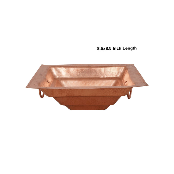 Havan Kund Without Stand - 8.5 x 8.5 Inches | Copper Agnihotra Kund With Handle/ Yagna Kund for Pooja/ 380 Gms