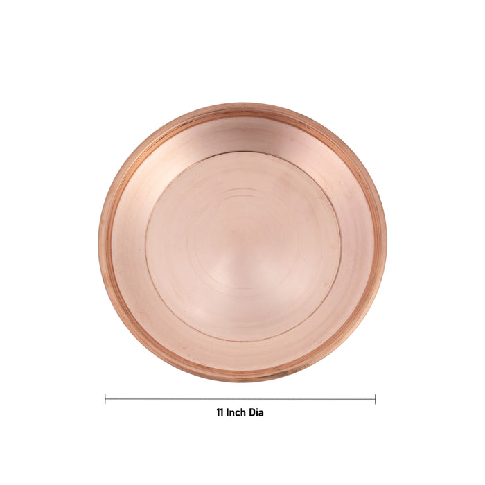Copper Plate - 11 Inches | Pooja Thali / Round Puja Plate/  Decorative Plate For Pooja Offering