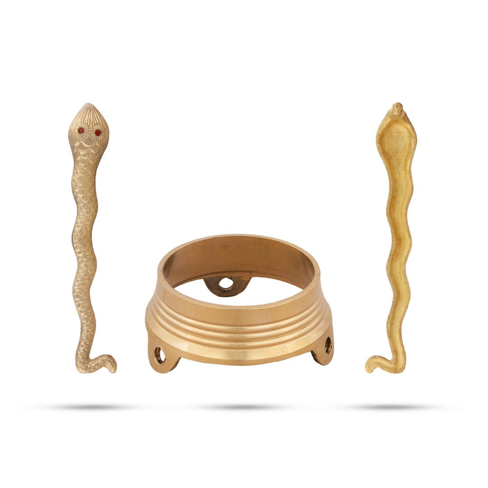 Shivling Jaladhari Stand - 7 x 6 Inches | Nag Design Brass Jaladhari/ Tripai Stand for Pooja