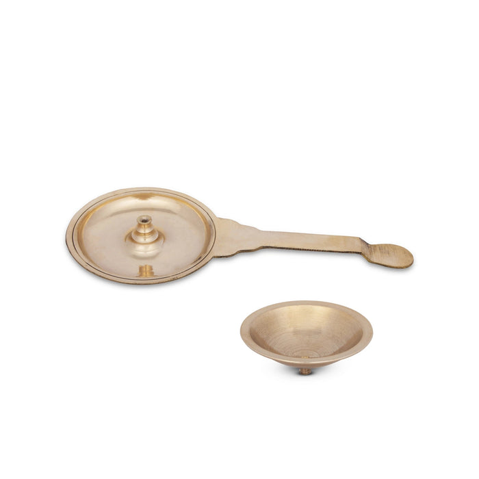 Brass Aarti With Handle - 1.5 x 10 Inches | Palghat Camphor Burner/ Kapoor Dhani/ Karpura Aarti for Pooja