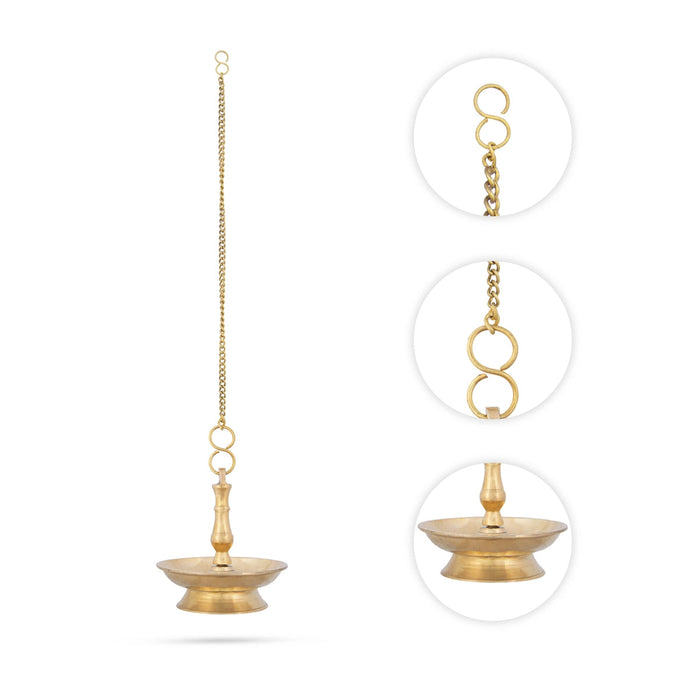 Hanging Lamp With Chain - 4.5 x 4 Inches | Brass Lamp/ Hanging Diya/ Thooku Vilakku for Pooja