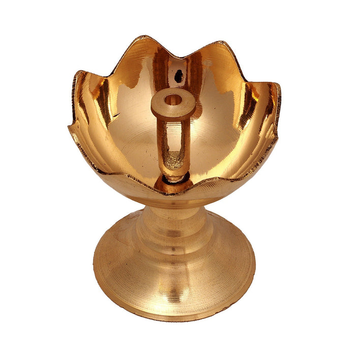 Brass Lamp With Base - 2 x 2 Inches | Brass Vilakku/ Gulab Jyoti Diya/ Lotus Design Brass Deepam for Pooja