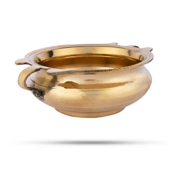 Flower Pot With Handle - 3 x 7.5 Inches | Brass Urli Decor/ Uruli With Base for Home Decor