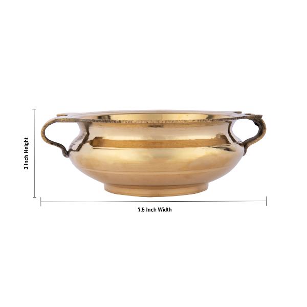 Flower Pot With Handle - 3 x 7.5 Inches | Brass Urli Decor/ Uruli With Base for Home Decor