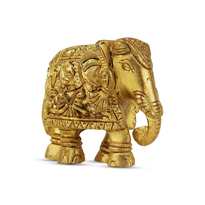 Elephant Statue - 2.5 x 3.25 Inches | Antique Brass Idol/ Elephant Idol/ Elephant Figurine for Home Decor