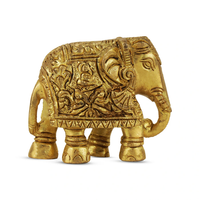 Elephant Statue - 2.5 x 3.25 Inches | Antique Brass Idol/ Elephant Idol/ Elephant Figurine for Home Decor