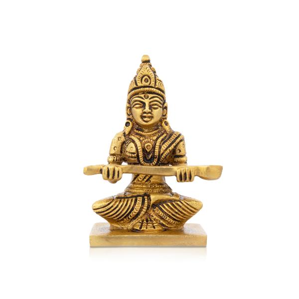 Annapurna Devi Sitting On Base - 4 x 2.5 Inches | Antique Brass Idol/ Annapoorani Statue for Pooja