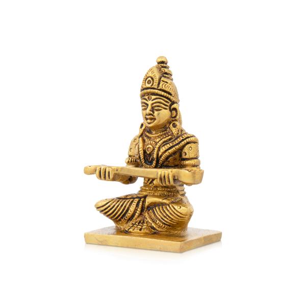 Annapurna Devi Sitting On Base - 4 x 2.5 Inches | Antique Brass Idol/ Annapoorani Statue for Pooja