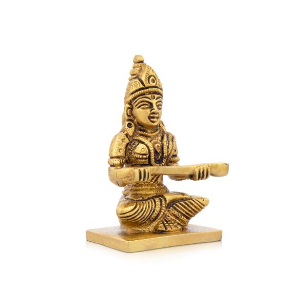 Annapurna Devi Sitting On Base - 4 x 2.5 Inches | Antique Brass Idol/ Annapoorani Statue for Pooja