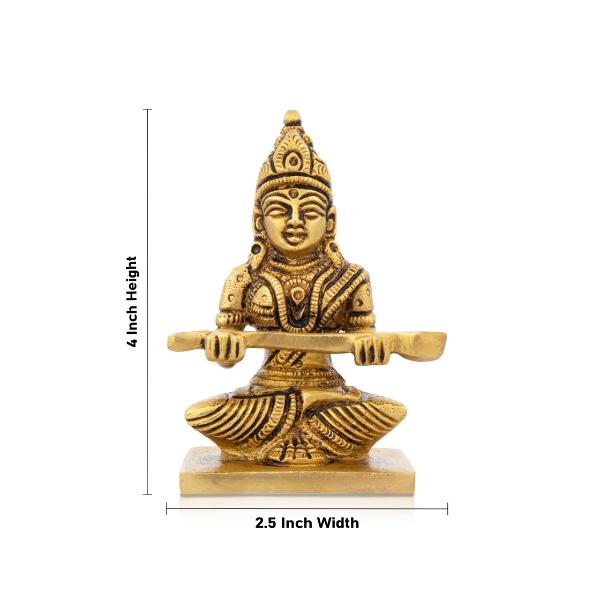 Annapurna Devi Sitting On Base - 4 x 2.5 Inches | Antique Brass Idol/ Annapoorani Statue for Pooja