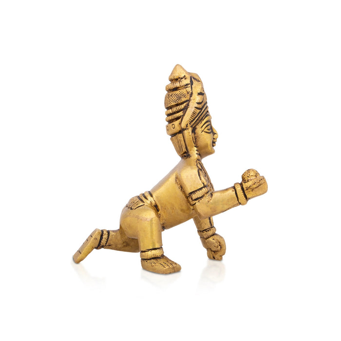 Crawling Krishna Statue - 3.5 x 2.75 Inches | Antique Brass Idol/ Laddu Gopal Murti for Pooja