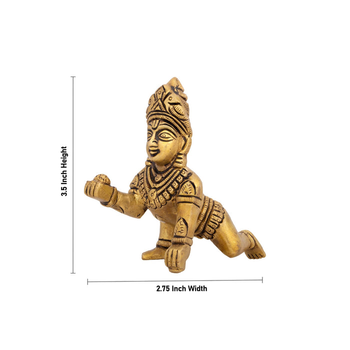 Crawling Krishna Statue - 3.5 x 2.75 Inches | Antique Brass Idol/ Laddu Gopal Murti for Pooja