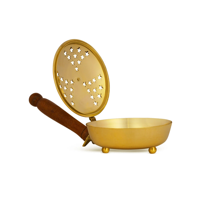 Sambrani Burner With Wooden Handle - 2 x 12 Inches | Dhup Dhani/ Brass Dhoop Dhani/ Dhoopakal for Pooja
