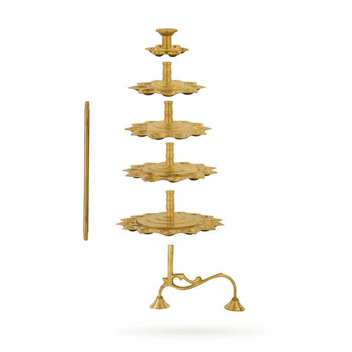 5 Step Brass Aarti - 18 x 12 Inches | Ganga Aarti With Handle/ Kapoor Dhani for Pooja