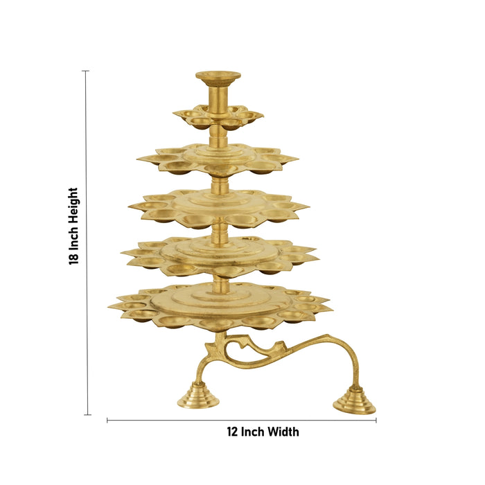 5 Step Brass Aarti - 18 x 12 Inches | Ganga Aarti With Handle/ Kapoor Dhani for Pooja