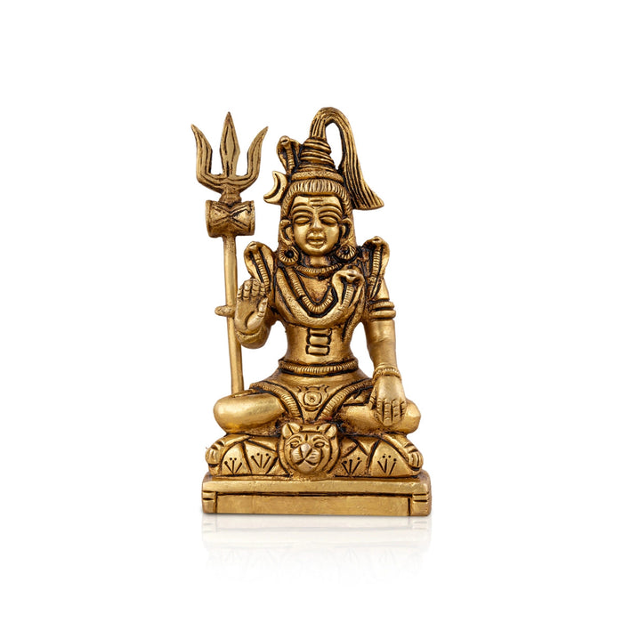 Shiva Statue With Base - 4.5 X 2.5 Inches | Sitting Shiv Murti/ Antique Brass Idol For Pooja