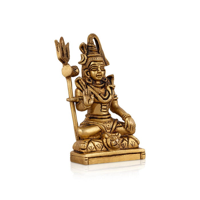 Shiva Statue With Base - 4.5 X 2.5 Inches | Sitting Shiv Murti/ Antique Brass Idol For Pooja
