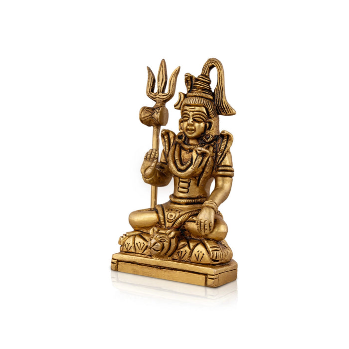 Shiva Statue With Base - 4.5 X 2.5 Inches | Sitting Shiv Murti/ Antique Brass Idol For Pooja