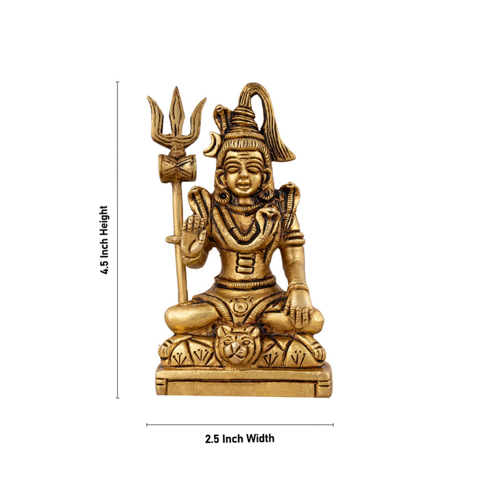 Shiva Statue With Base - 4.5 X 2.5 Inches | Sitting Shiv Murti/ Antique Brass Idol For Pooja
