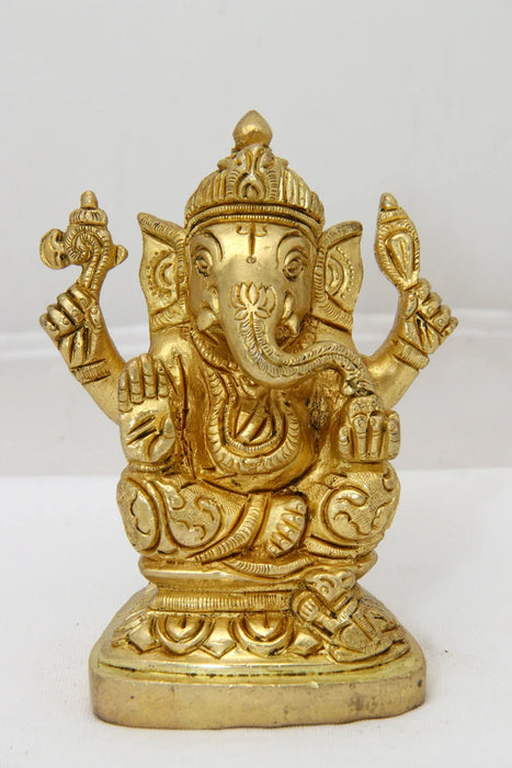 Ganesh Murti - 5 Inches | Antique Brass Statue/ Ganpati Murti/ Vinayaka Idol for Pooja/ 995 Gms Approx