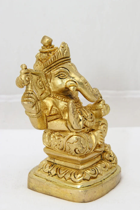 Ganesh Murti - 5 Inches | Antique Brass Statue/ Ganpati Murti/ Vinayaka Idol for Pooja/ 995 Gms Approx