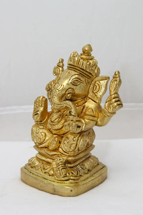 Ganesh Murti - 5 Inches | Antique Brass Statue/ Ganpati Murti/ Vinayaka Idol for Pooja/ 995 Gms Approx