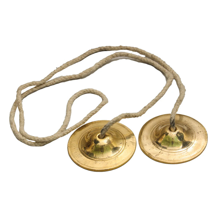 Brass Hand Cymbals - 2.5 Inches | Manjira Taal/ Talam with Rope Bhajan/ Jalra for Kirtan/ 115 Gms