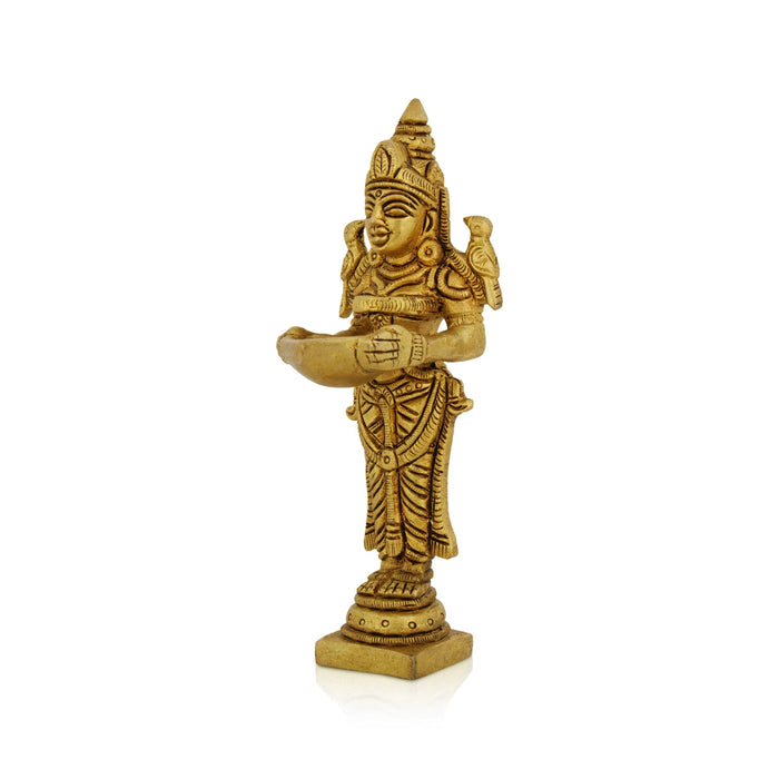 Lakshmi Lamp - 5 Inches | Lakshmi Vilaku/ Antique Brass Vilakku/ Laxmi Deepam for Pooja/ 240 Gms Approx