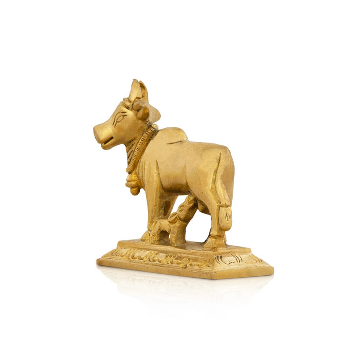 Cow With Calf Idol With Base - 2.5 x 2.25 Inches | Brass Idol/ Antique Polish Cow And Calf Statue for Pooja