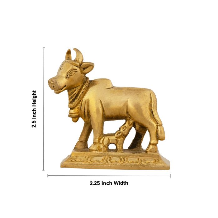 Cow With Calf Idol With Base - 2.5 x 2.25 Inches | Brass Idol/ Antique Polish Cow And Calf Statue for Pooja