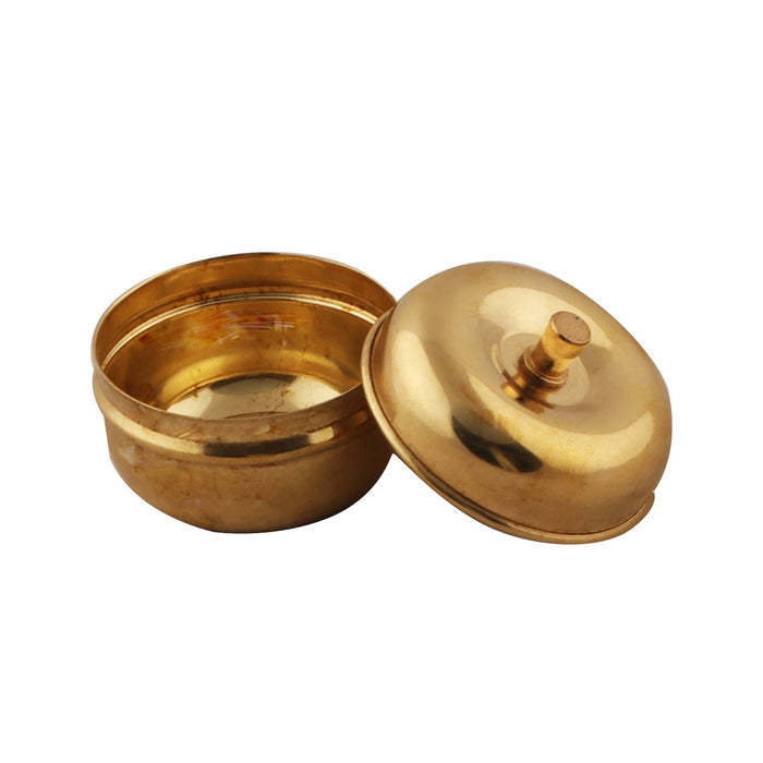 Brass Kumkum Box With Lid - 1.25 x 1.5 Inches | Apple Shape Kumkum Holder/ Sindoor Container for Pooja