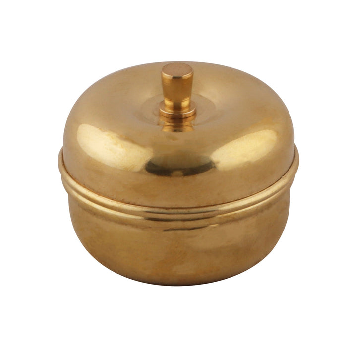 Brass Kumkum Box With Lid - 1.25 x 1.5 Inches | Apple Shape Kumkum Holder/ Sindoor Container for Pooja