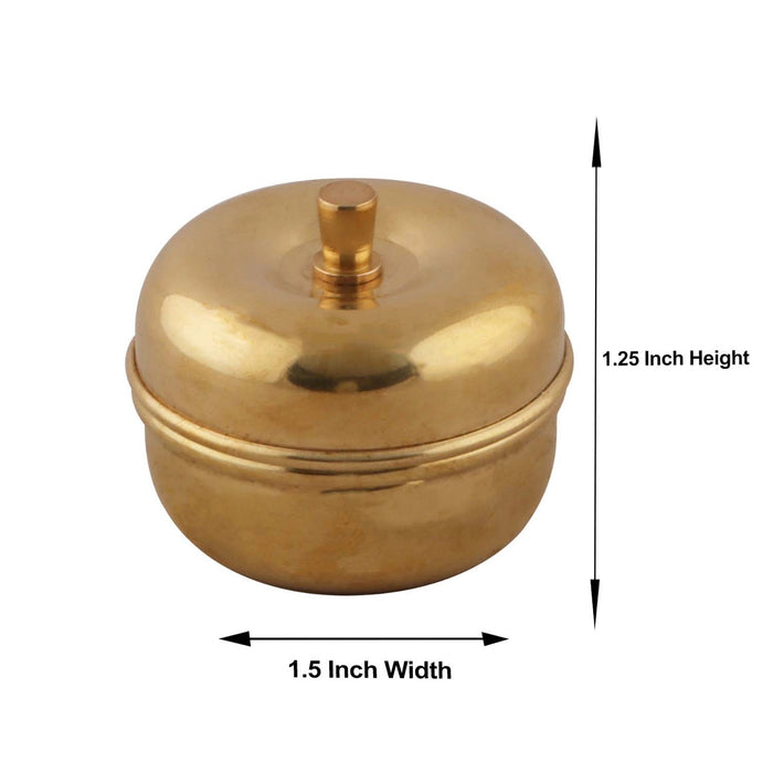 Brass Kumkum Box With Lid - 1.25 x 1.5 Inches | Apple Shape Kumkum Holder/ Sindoor Container for Pooja