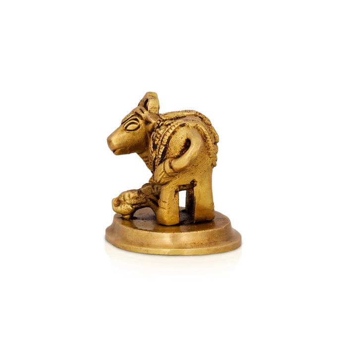 Kamdhenu Cow With Calf Idol With Base- 2.5x 2.5 Inches | Brass Idol/Antique Polish Cow And Calf Statue for Home