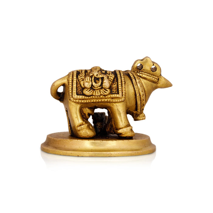 Kamdhenu Cow With Calf Idol With Base- 2.5x 2.5 Inches | Brass Idol/Antique Polish Cow And Calf Statue for Home