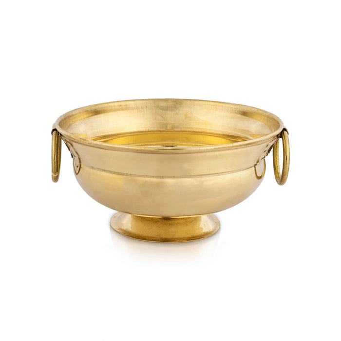 Flower Pot With Handle - 2 x 4 Inches | Brass Urli Decor/ Uruli With Base for Home Decor