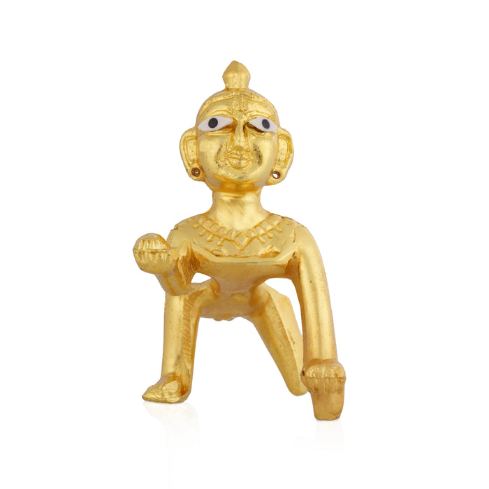 Crawling Krishna Statue - 3.5 x 3 Inches | Gold Polish Idol/ Laddu Gopal Figurine For Pooja