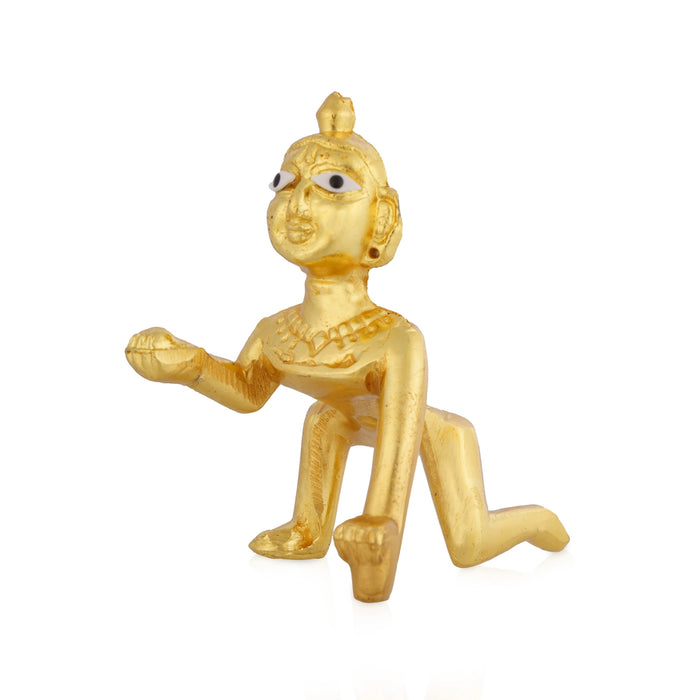Crawling Krishna Statue - 3.5 x 3 Inches | Gold Polish Idol/ Laddu Gopal Figurine For Pooja
