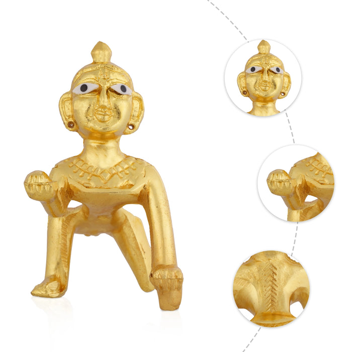 Crawling Krishna Statue - 3.5 x 3 Inches | Gold Polish Idol/ Laddu Gopal Figurine For Pooja