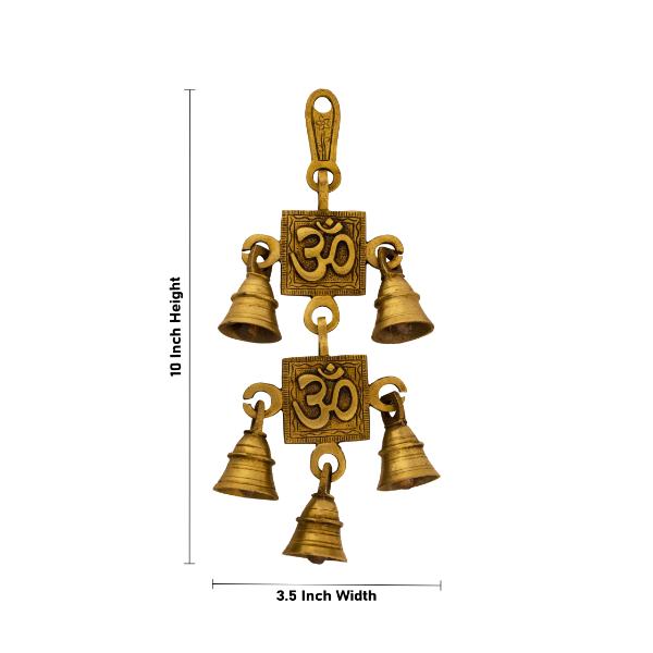 Vastu Hanging Bell - 10 X 3.5 Inches | Antique Brass 2 Step Pooja Bell/ Brass Bell For Hanging