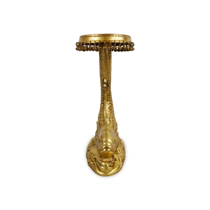 Fish Design Pooja Stand - 20 x 13 Inches | Ghungroo & Brass Stand/ Antique Polish Stool for Deity